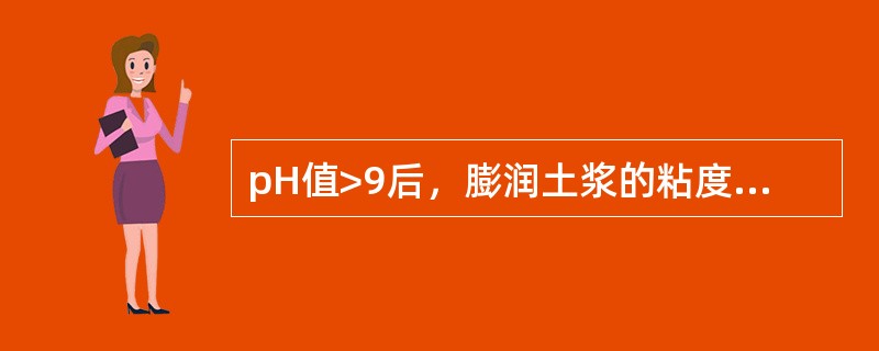 pH值>9后，膨润土浆的粘度随pH值的增加（）。