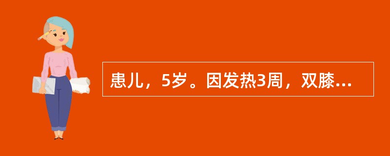 患儿，5岁。因发热3周，双膝关节痛2周入院。查体：体温38℃，脉搏101次/分，