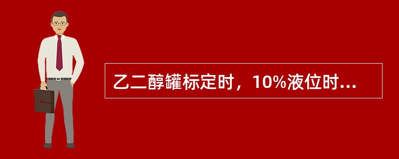 乙二醇罐标定时，10%液位时加水23T，50%时加水65T，校正系数为1.1。若