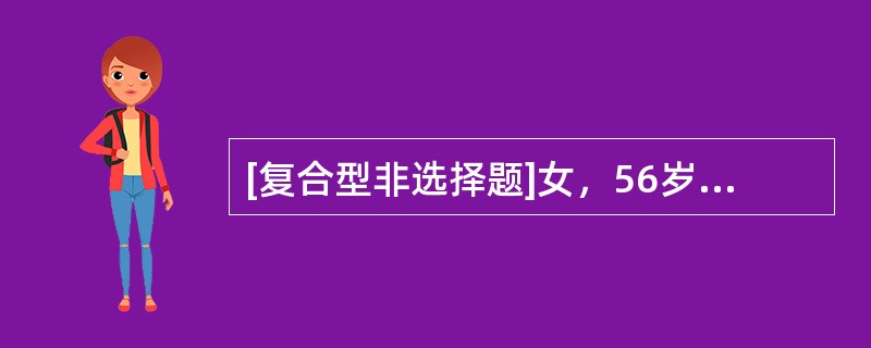 [复合型非选择题]女，56岁，有房颤病史5年。突发眩晕、恶心呕吐6h来院。体检：