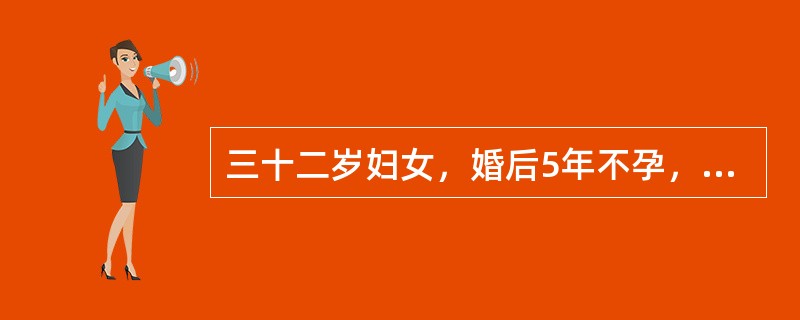 三十二岁妇女，婚后5年不孕，月经血量逐渐减少，近半年低热，同时闭经，妇检：子宫小