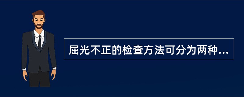 屈光不正的检查方法可分为两种：(1)客观检查法：①________；②自动验光仪