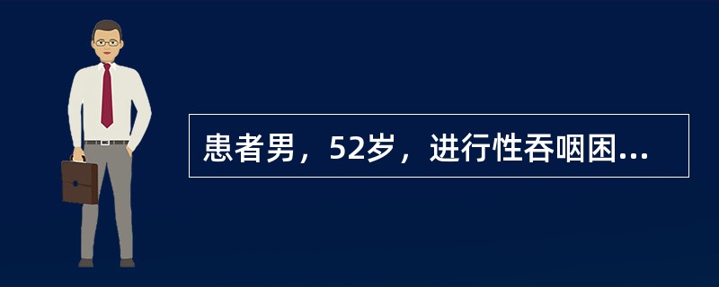 患者男，52岁，进行性吞咽困难2个月，近日呕吐，呕吐物为含黏液的混杂宿食，最可能