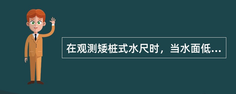 在观测矮桩式水尺时，当水面低于桩顶且下部未设水尺时，应将测尺底部触及（），读取与