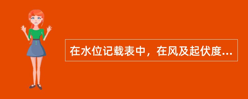 在水位记载表中，在风及起伏度记载中，风向用表示风向的英文字母符号表示，风力用（）