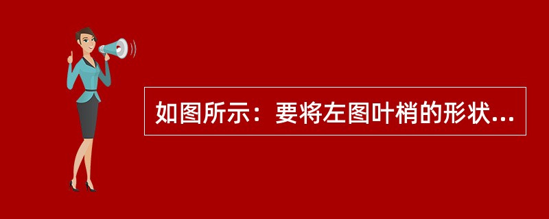 如图所示：要将左图叶梢的形状变成右图的效果，下列描述正确的是（）。