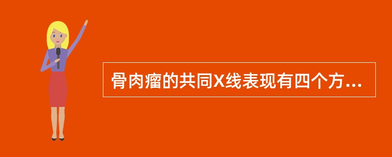 骨肉瘤的共同X线表现有四个方面，即（）、（）、软组织肿块、骨膜反应。