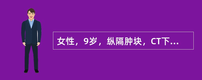 女性，9岁，纵隔肿块，CT下穿刺活检。见到弥漫增生的淋巴母细胞，其间散在有吞噬核