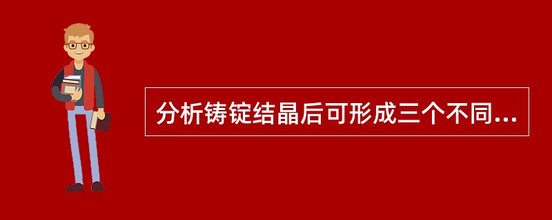 分析铸锭结晶后可形成三个不同晶粒区的成因。