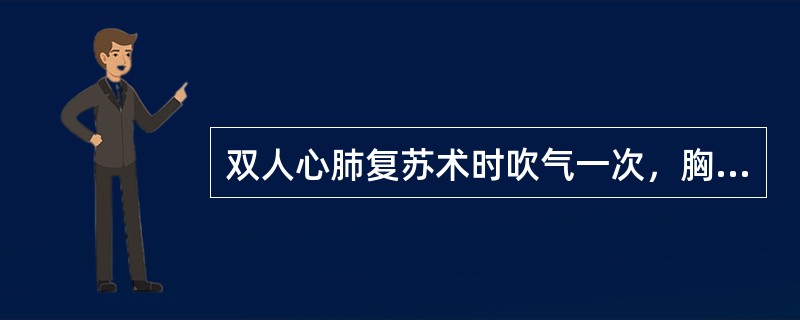 双人心肺复苏术时吹气一次，胸外心脏挤压（）次