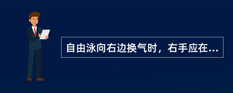 自由泳向右边换气时，右手应在（）。