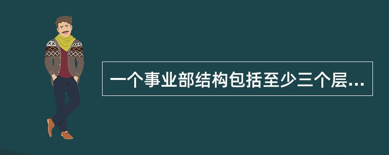 一个事业部结构包括至少三个层次，最高层次是企业总部，第二个层次是事业部，第三个层