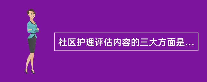 社区护理评估内容的三大方面是指（）。