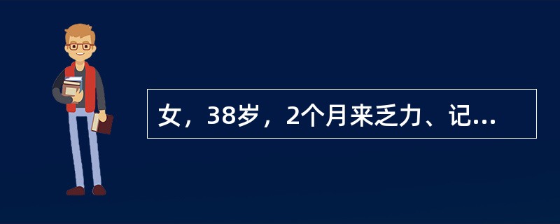 女，38岁，2个月来乏力、记忆力减退、嗜睡、体重增加，血清胆固醇6．8mmol／