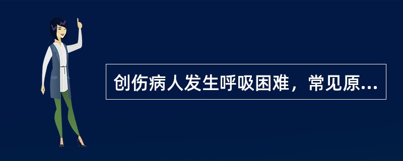 创伤病人发生呼吸困难，常见原因包括()