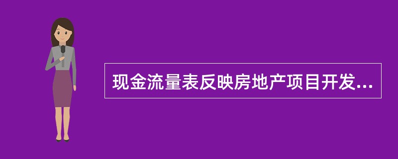 现金流量表反映房地产项目开发经营期内各期的资金盈余或短缺情况，用于选择资金筹措方