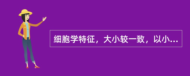 细胞学特征，大小较一致，以小型为主，核染色质较浓集，核仁小，不清楚，胞质少，可能