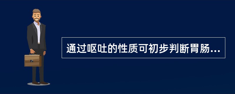 通过呕吐的性质可初步判断胃肠道病变的部位，错误的描述是（）