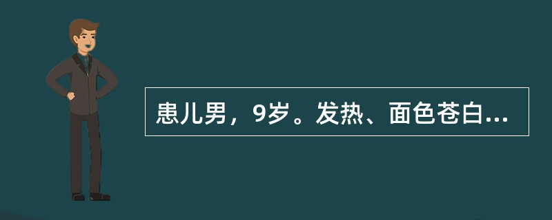 患儿男，9岁。发热、面色苍白3周。查体：全身浅表淋巴结肿大，肝肋下4cm，脾肋下