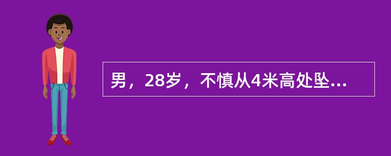 男，28岁，不慎从4米高处坠落。当即昏迷约3小时。醒后出现头痛、呕吐，右耳道流血