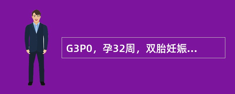 G3P0，孕32周，双胎妊娠，既往曾有人工流产2次，因阴道间断性出血1月就诊，印