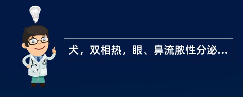 犬，双相热，眼、鼻流脓性分泌物，3周后出现抽搐症状。取脓性分泌物接种Vero细胞