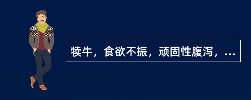 犊牛，食欲不振，顽固性腹泻，粪便带血，可视黏膜苍白，颌下水肿，剖检见小肠内有大量