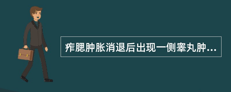 痄腮肿胀消退后出现一侧睾丸肿胀疼痛，伴少腹疼痛拒按，舌红，苔黄，脉数。治疗除清肝