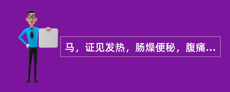 马，证见发热，肠燥便秘，腹痛，尿短赤，口津干燥，口色深红，舌苔黄厚，脉沉实有力。