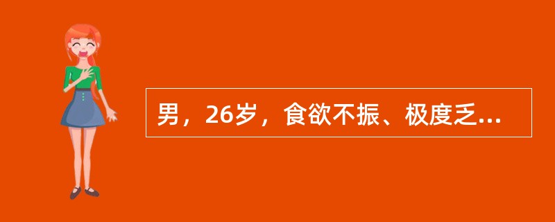 男，26岁，食欲不振、极度乏力、黄疸进行性加深、腹胀半个月，既往无肝病史，体查：