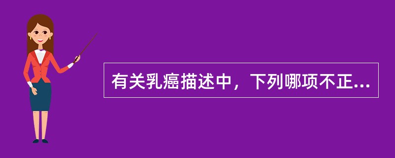有关乳癌描述中，下列哪项不正确（）