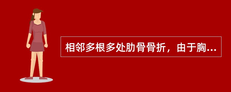 相邻多根多处肋骨骨折，由于胸壁软化形成"浮动胸壁"。吸气时，浮动胸壁