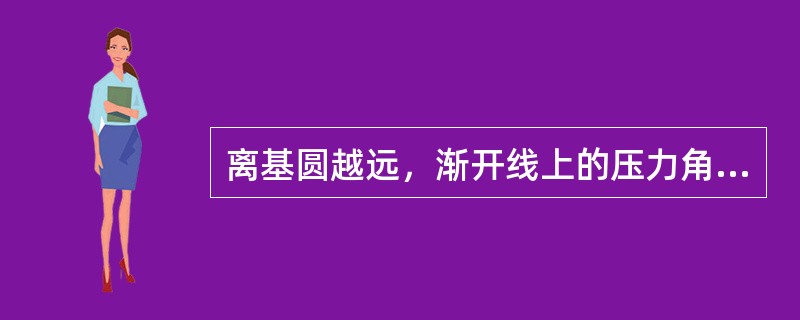 离基圆越远，渐开线上的压力角越大。