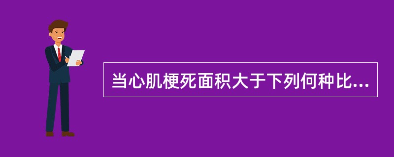 当心肌梗死面积大于下列何种比例时极易可发生心力衰竭（）