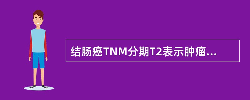 结肠癌TNM分期T2表示肿瘤侵及黏膜下。