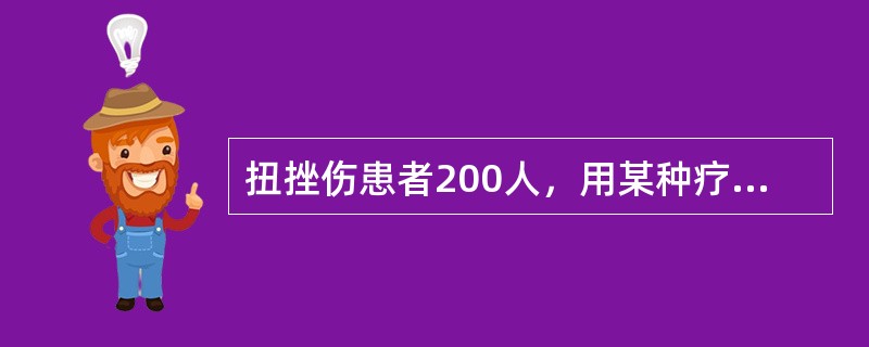 扭挫伤患者200人，用某种疗法治疗后有效者150人；又腰肌劳损患者100人，用同