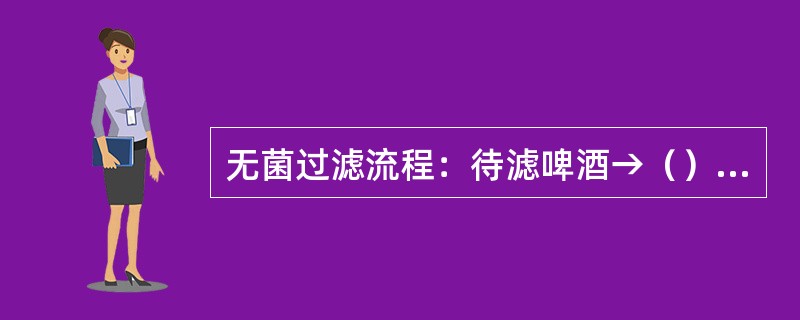 无菌过滤流程：待滤啤酒→（）→PVPP过滤机→（）→膜过滤→缓冲罐→（）