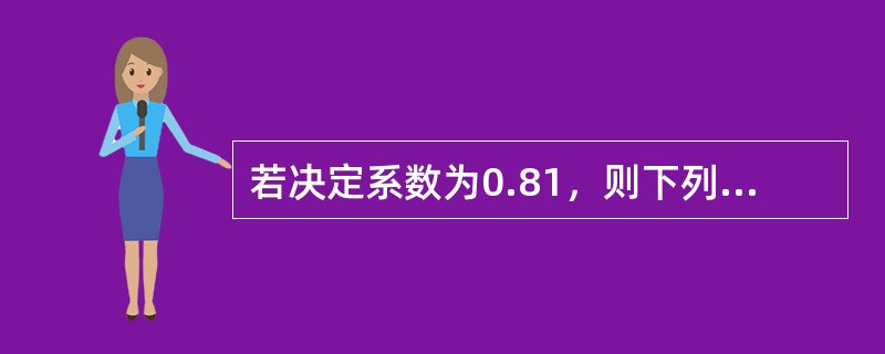 若决定系数为0.81，则下列说法错误的是（）。