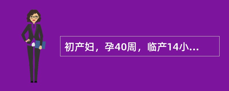 初产妇，孕40周，临产14小时，阴道流水12小时，宫缩20″/10&