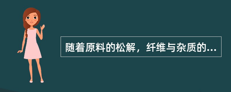 随着原料的松解，纤维与杂质的缠结有所减弱，再借助其他措施使（）分离而除去。