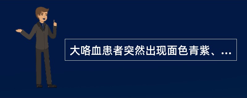 大咯血患者突然出现面色青紫、烦躁、出冷汗，其原因可能是（）.