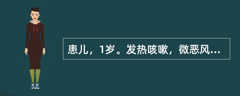 患儿，1岁。发热咳嗽，微恶风寒，喷嚏流涕，咽喉肿痛，两目红赤，泪水汪汪，畏光羞明