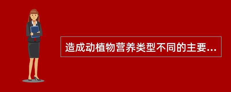 造成动植物营养类型不同的主要原因是动物细胞（）