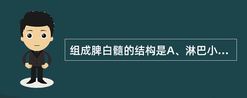 组成脾白髓的结构是A、淋巴小结、中央动脉和动脉周围淋巴鞘B、脾索和脾窦C、淋巴小