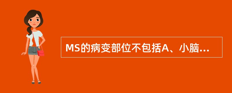 MS的病变部位不包括A、小脑B、脊髓C、周围神经D、大脑半球白质E、脑干