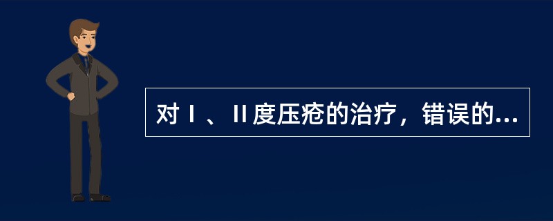 对Ⅰ、Ⅱ度压疮的治疗，错误的处理是A、紫外线照射B、手术治疗C、避免压迫D、加强