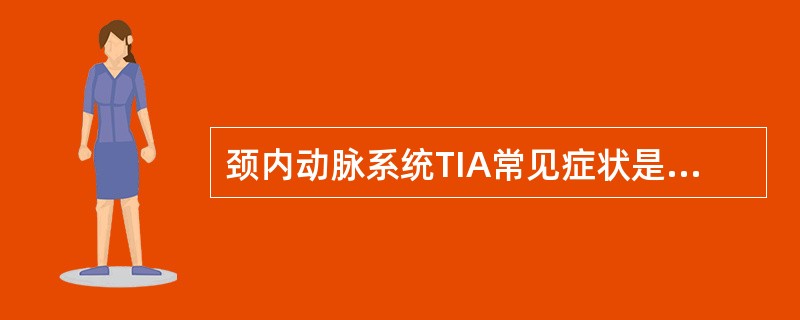 颈内动脉系统TIA常见症状是A、眩晕和平衡障碍，多不伴有耳鸣B、跌倒发作C、对侧