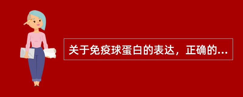 关于免疫球蛋白的表达，正确的是A、由抗原刺激T细胞转化为浆细胞所产生的B、能与所