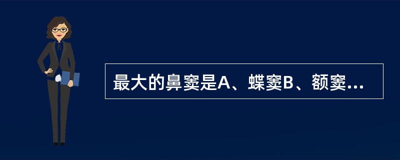 最大的鼻窦是A、蝶窦B、额窦C、上颌窦D、筛窦前、中群小房E、筛窦后群小房 -