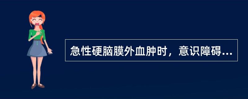 急性硬脑膜外血肿时，意识障碍的典型表现是A、伤后无昏迷B、伤后清醒，再出现继发昏